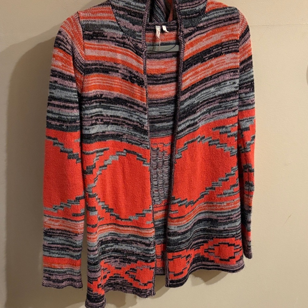 Red Camel Vibrant Red and Black Patterned Cardigan